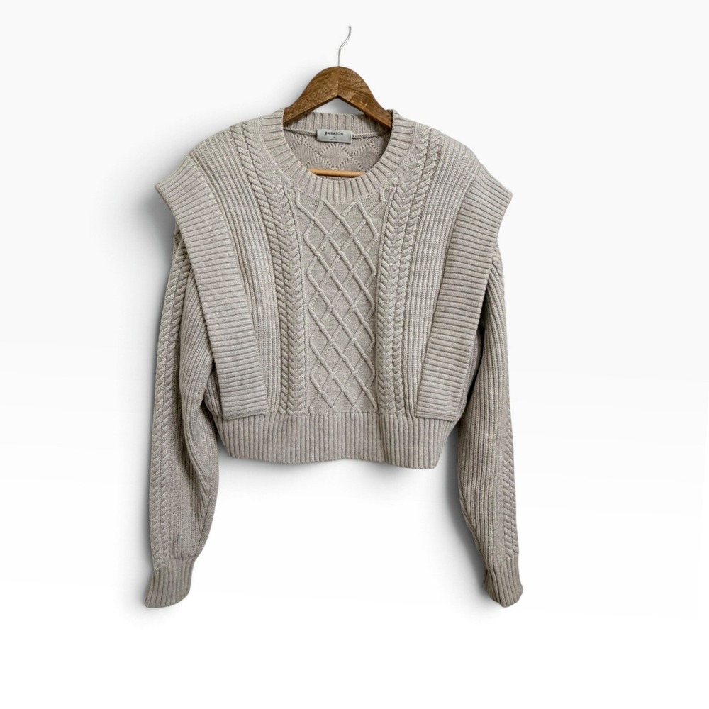 Babaton Aritzia Seek Cable Knit sweater Beige oatmeal Cropped Small